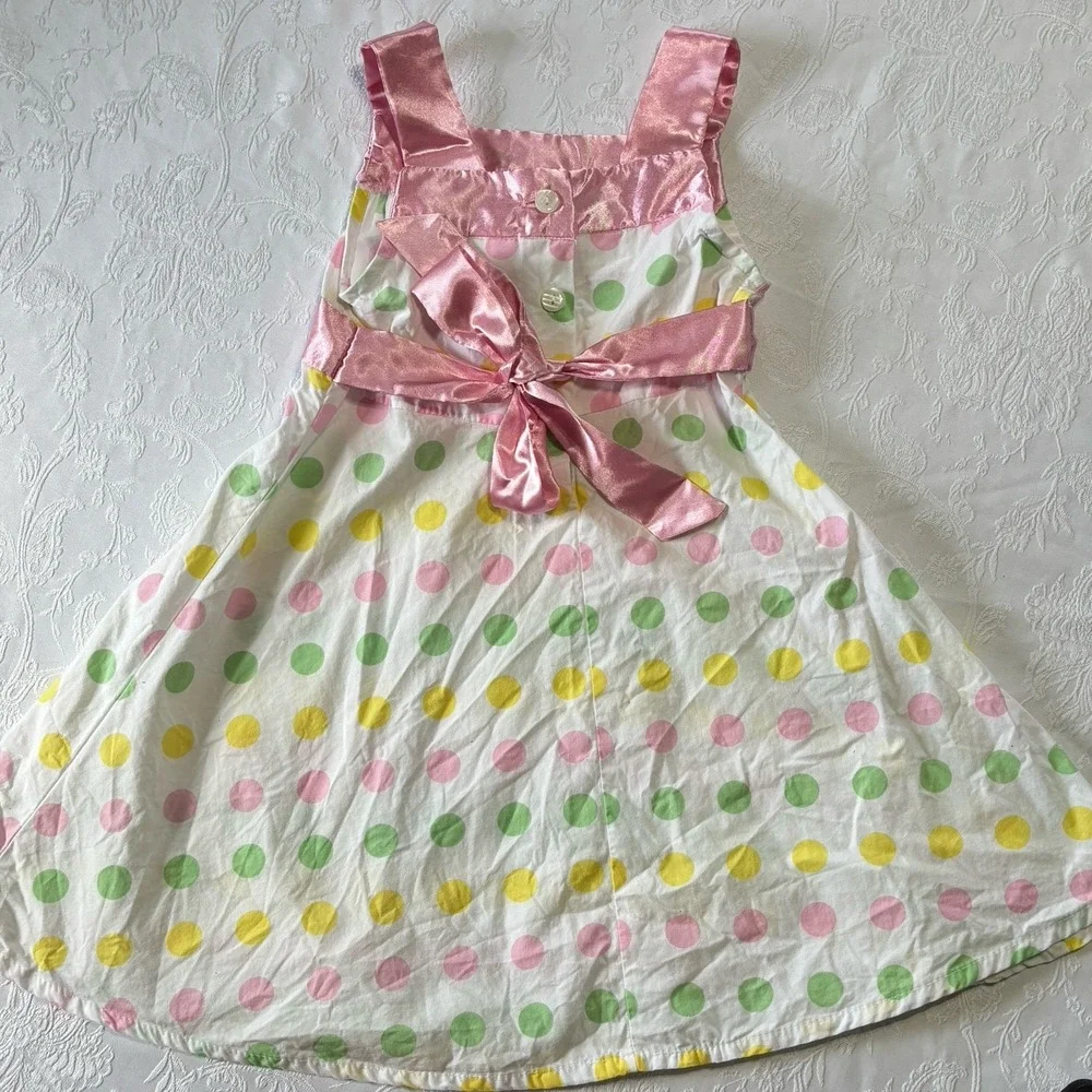 Kidgets Girls Infant Toddler 3T Summer Dress White Polka Dot Sundress‎ Silk Bow